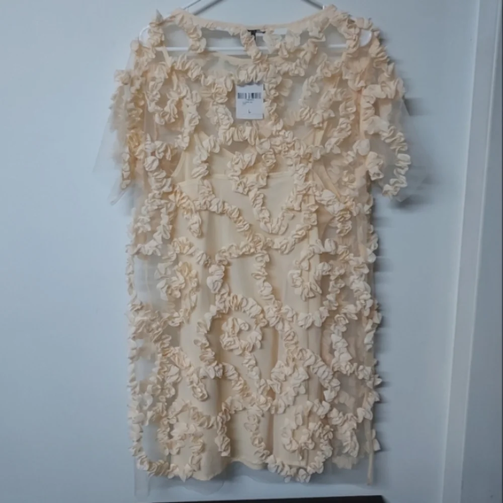 🍑 F21 peach 2 piece mesh ruffle dress junior's L women's M NWT - Picture 3 of 6